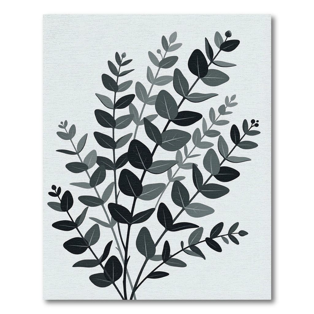 Minimalist Charcoal Eucalyptus Botanical Foliage Art Rug