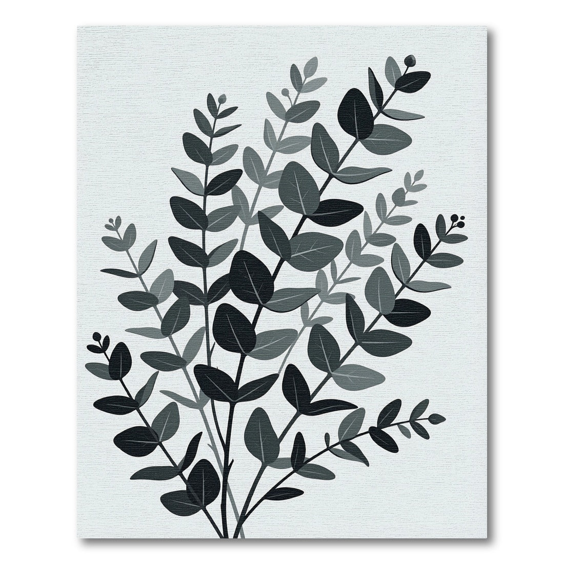 Minimalist Charcoal Eucalyptus Botanical Foliage Art Rug