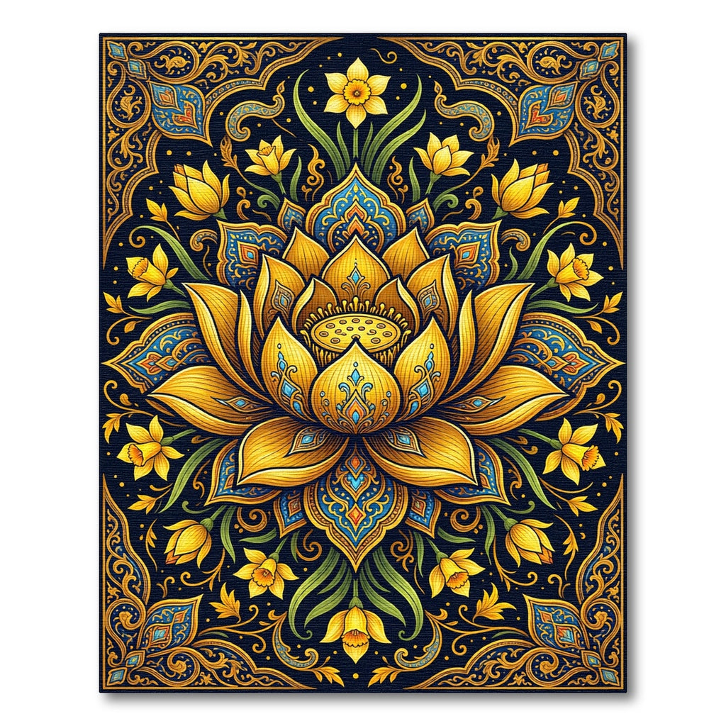 Golden Lotus Narcissus Floral Medallion Rug