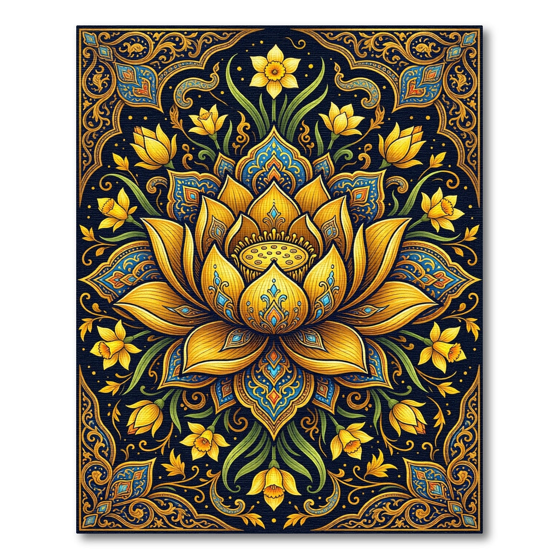 Golden Lotus Narcissus Floral Medallion Rug