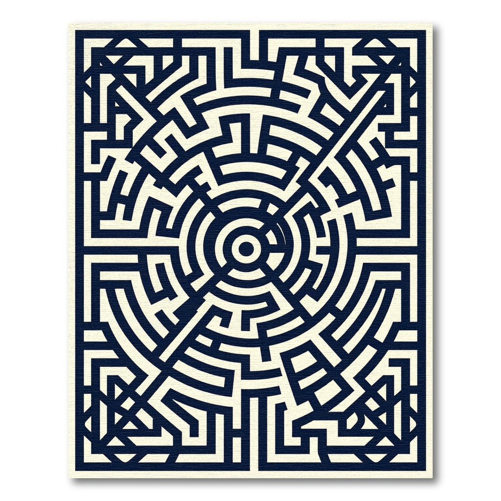 Midnight Maze Circular Geometric Abstract Rug