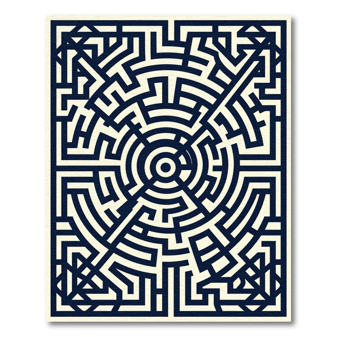 Midnight Maze Circular Geometric Abstract Rug