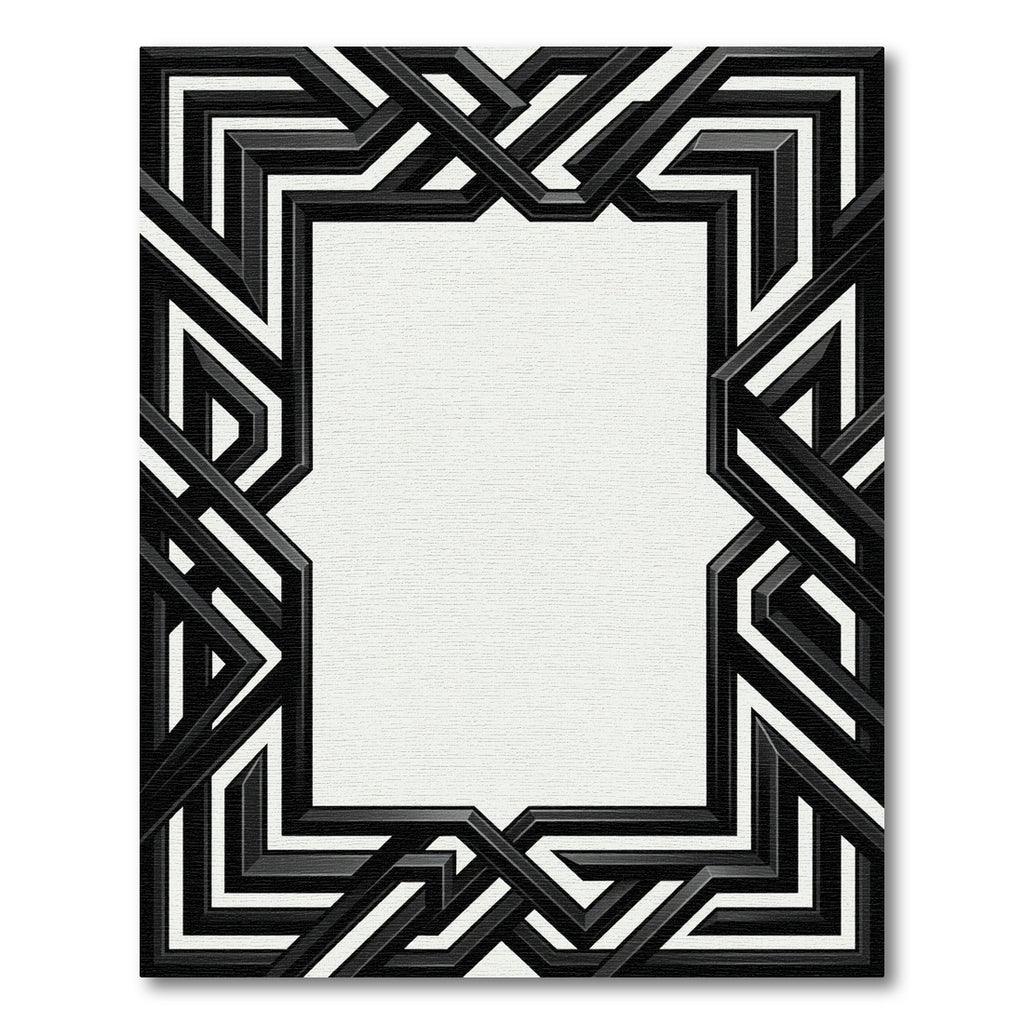 Bold Black White Geometric Interlocking Frame Rug