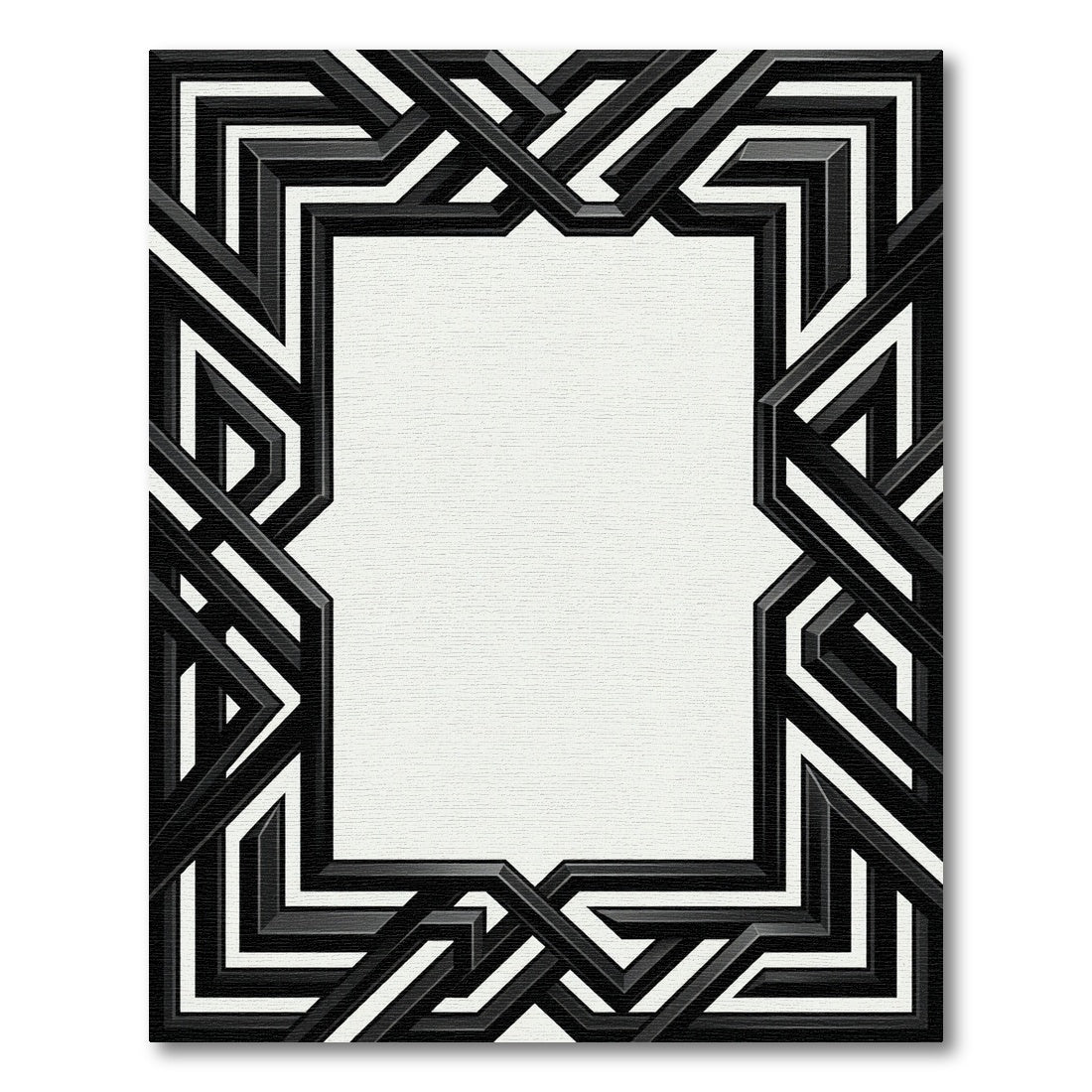 Bold Black White Geometric Interlocking Frame Rug