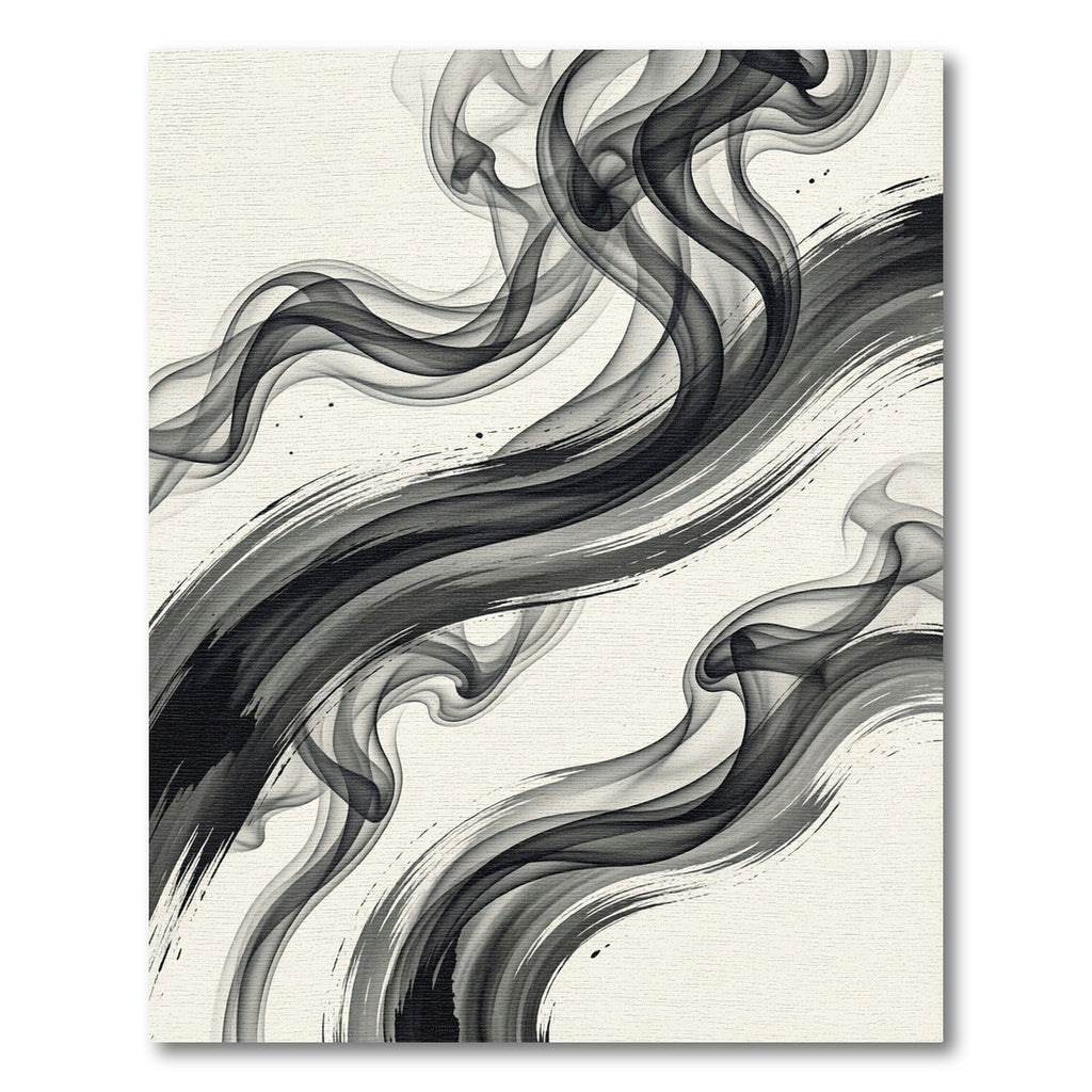 Monochrome Ink Swirl Brushstroke Rug