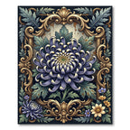 Elegant Ornate Purple Chrysanthemum Floral Medallion Rug