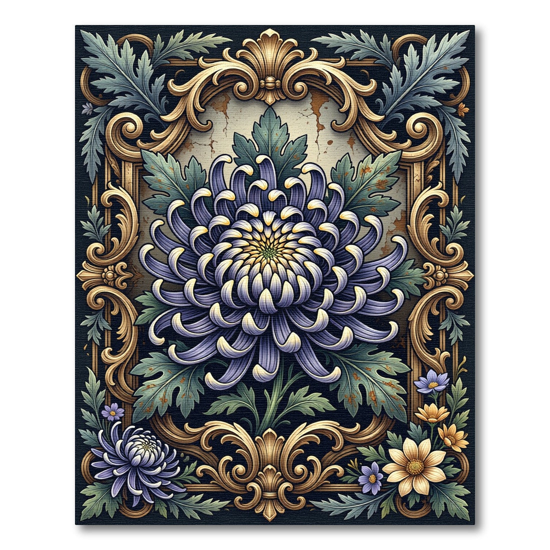 Elegant Ornate Purple Chrysanthemum Floral Medallion Rug