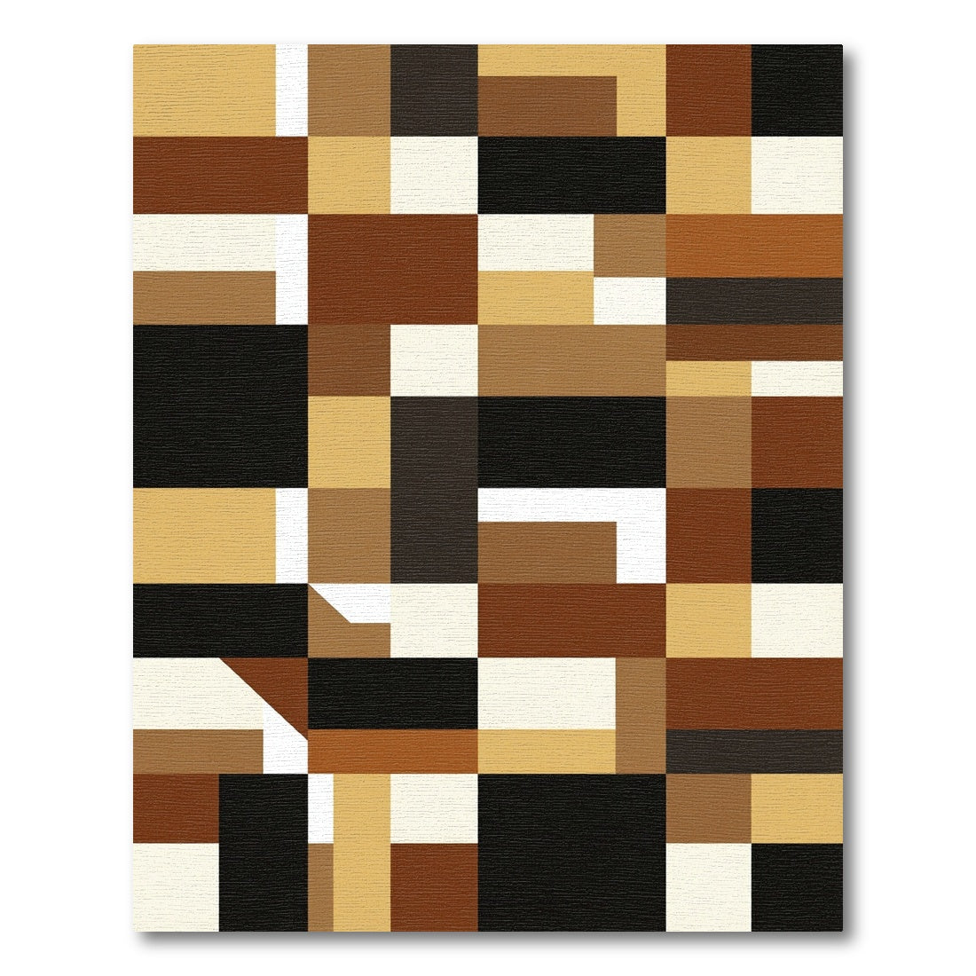 Modern Brown Abstract Geometric Block Grid Rug