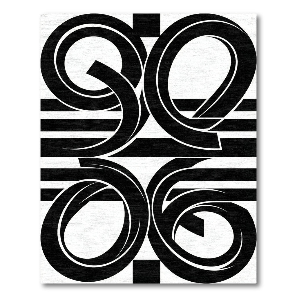 Bold Black White Geometric Swirl Rug