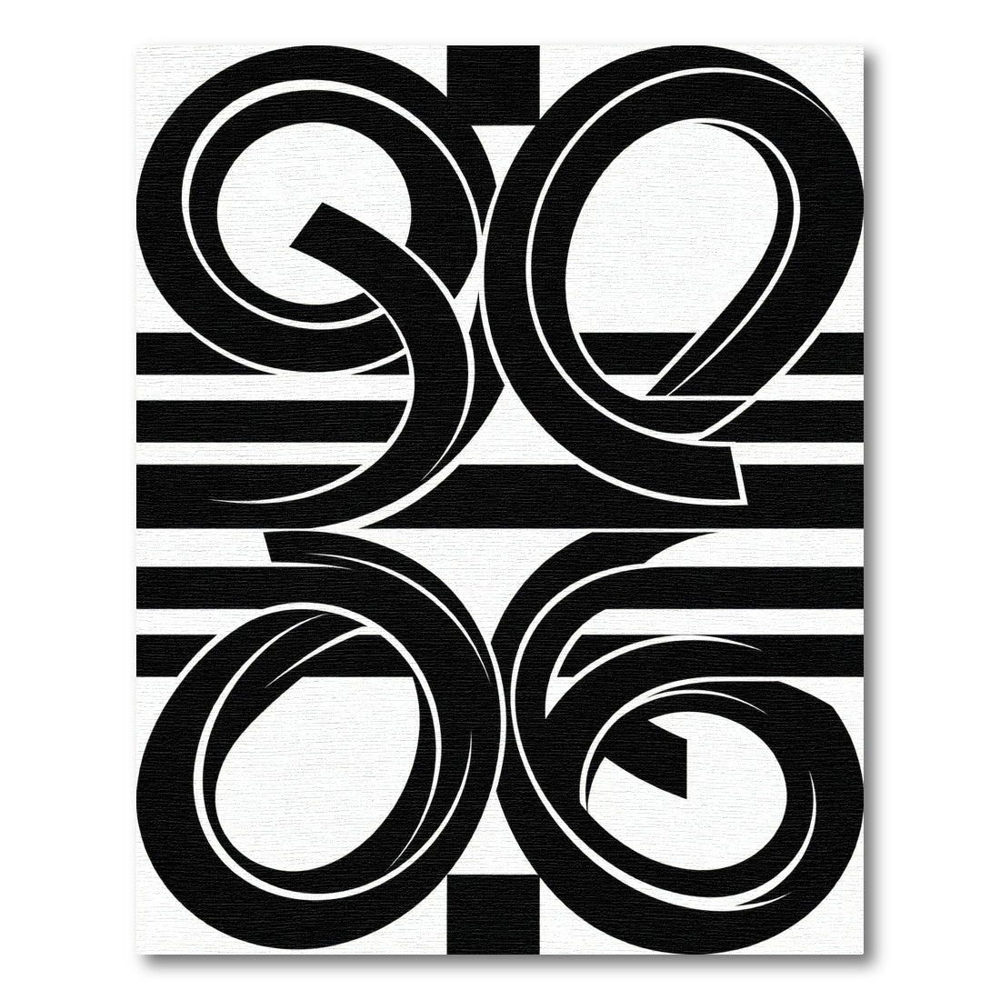 Bold Black White Geometric Swirl Rug