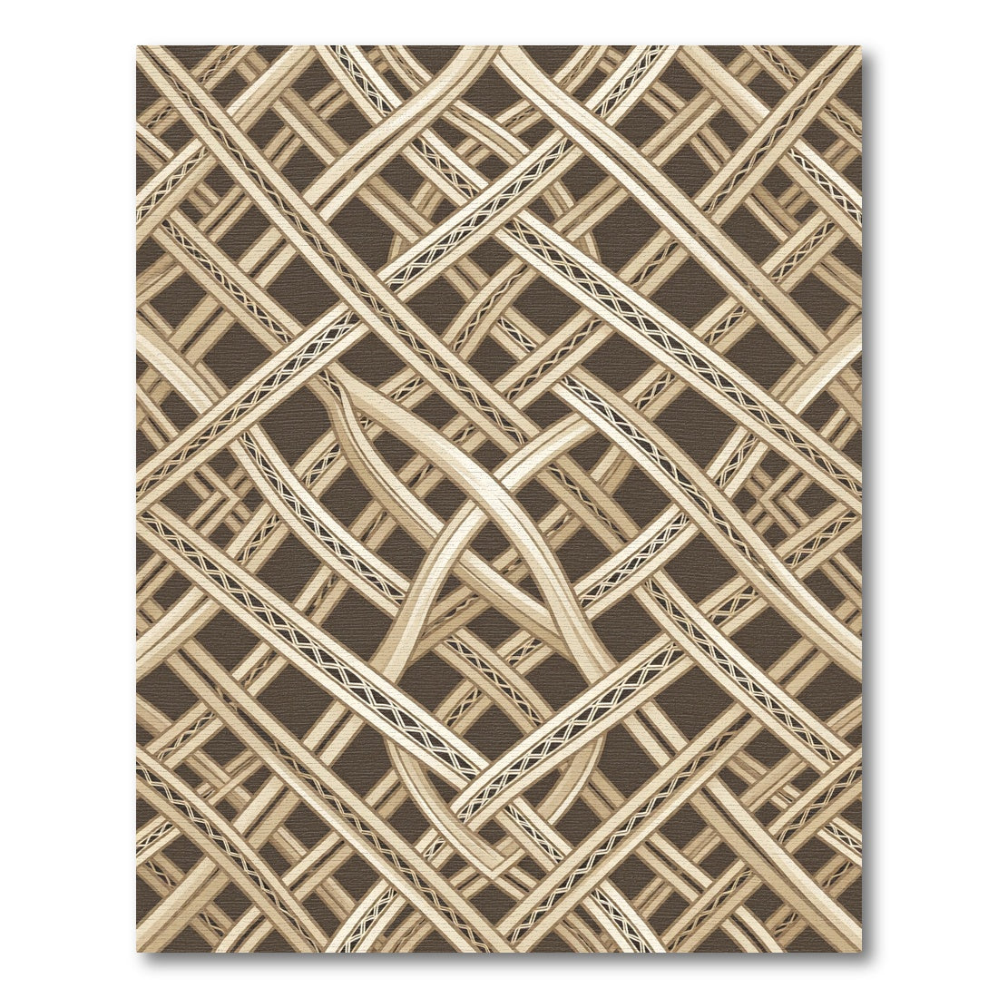 Brown and Beige Intertwined Geometric Weave Rug