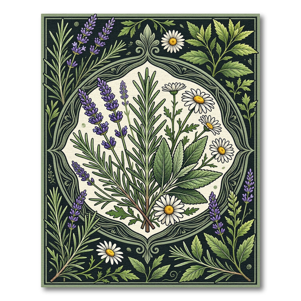 Botanical Lavender Chamomile Herb Illustration Rug