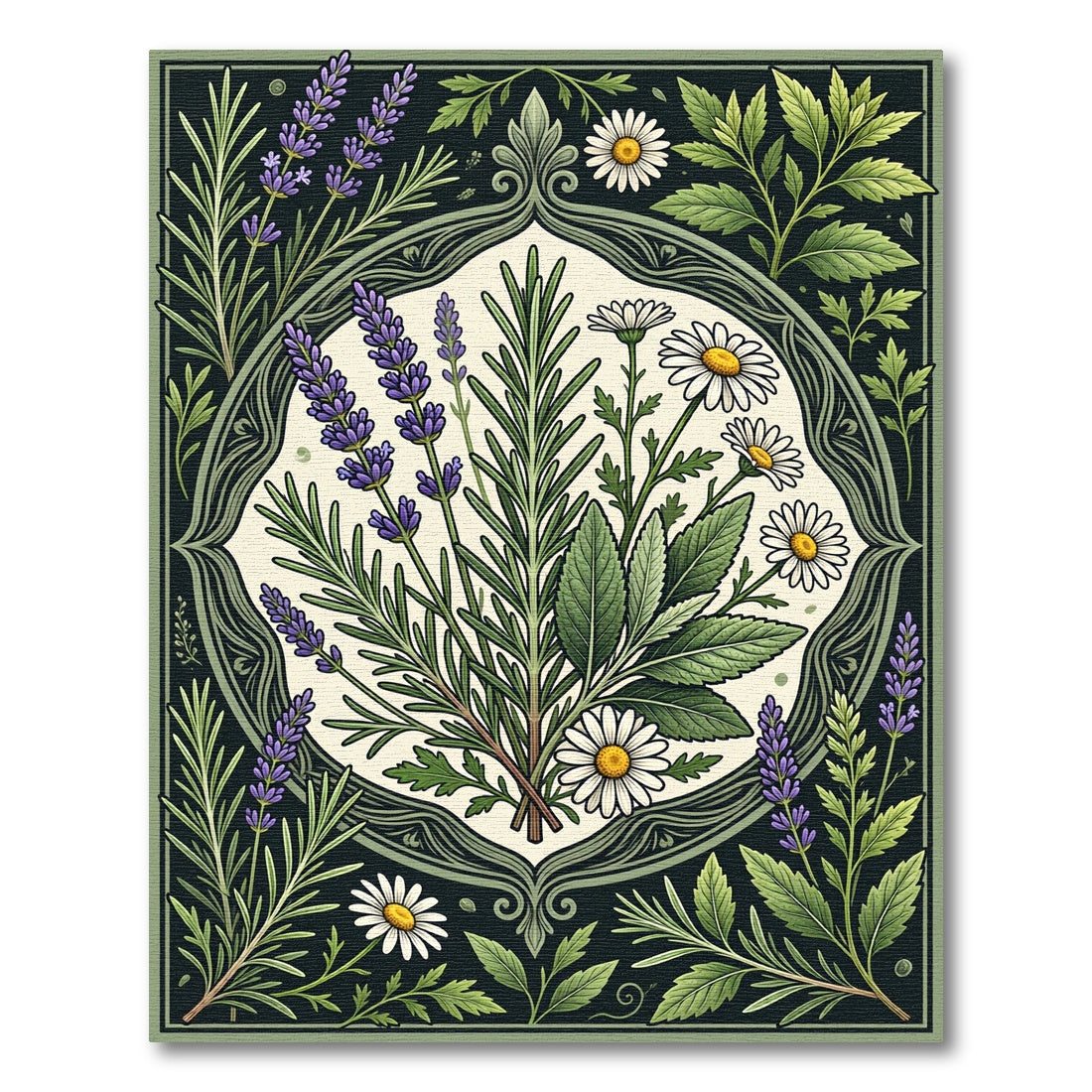 Botanical Lavender Chamomile Herb Illustration Rug