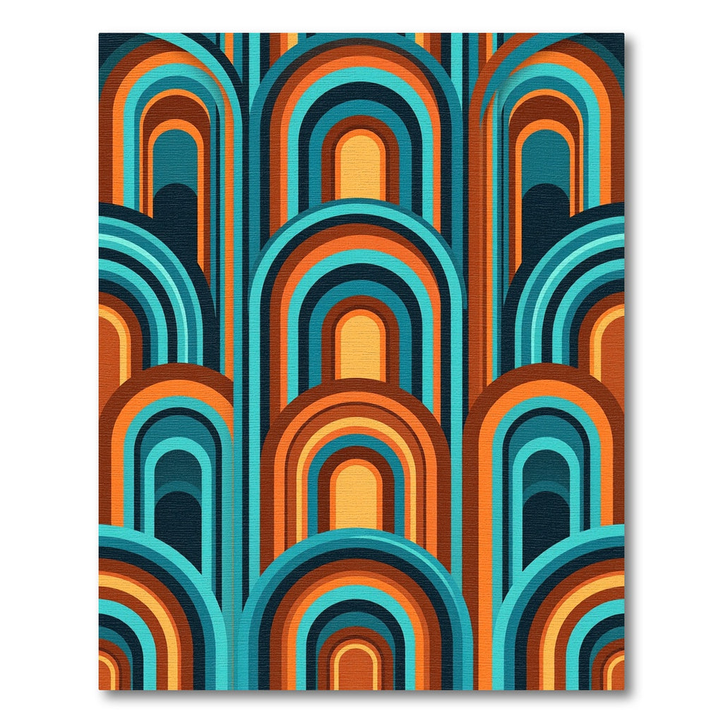 Mid-Century Geometric Arch Teal Orange Rug