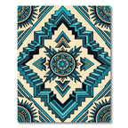 Teal Geometric Aztec Step Medallion Rug