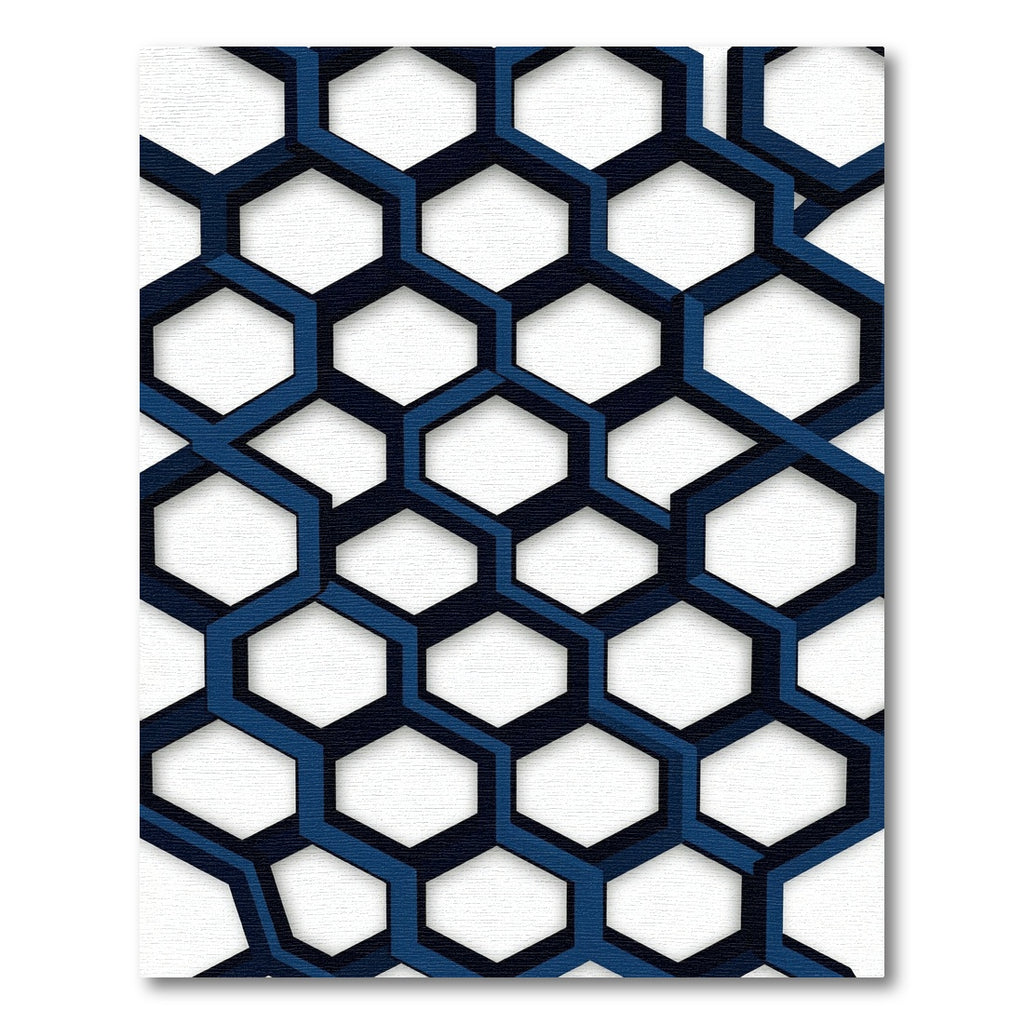 Modern Navy Geometric Interlocking Hexagon Rug