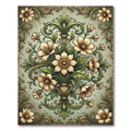Elegant Sage Floral Scroll Damask Rug