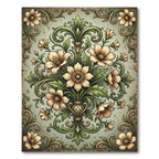Elegant Sage Floral Scroll Damask Rug