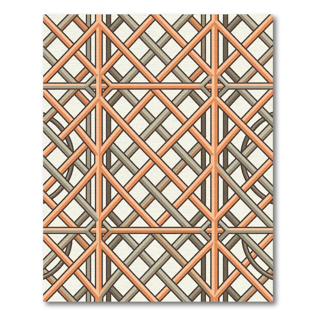 Geometric Peach and Slate Lattice Rug