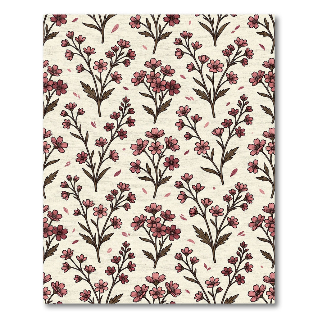 Vintage Pink Floral Meadow Illustration Rug