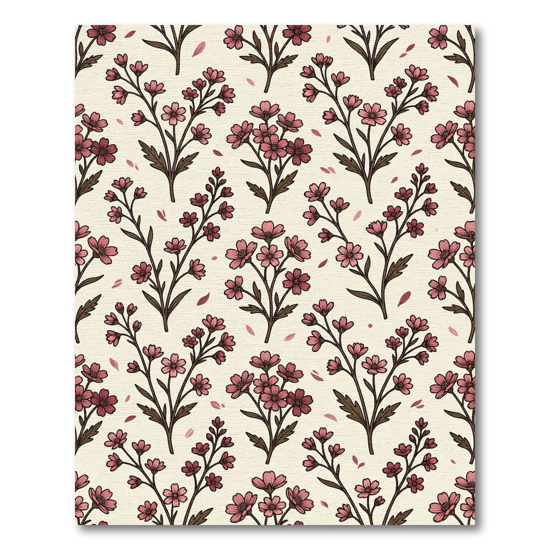 Vintage Pink Floral Meadow Illustration Rug