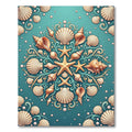 Teal Coastal Seashell Mandala Illustration Rug