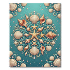 Teal Coastal Seashell Mandala Illustration Rug