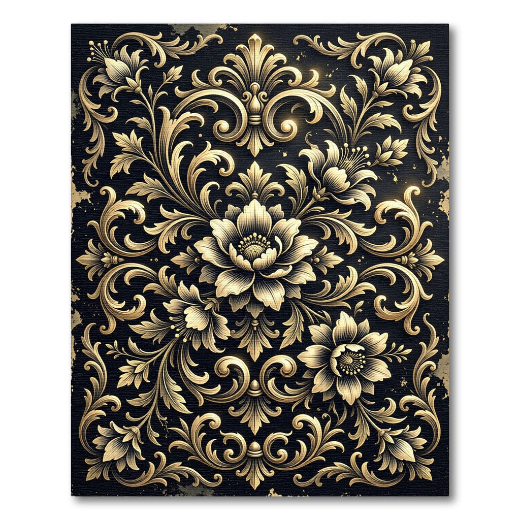 Gilded Black Floral Arabesque Rug