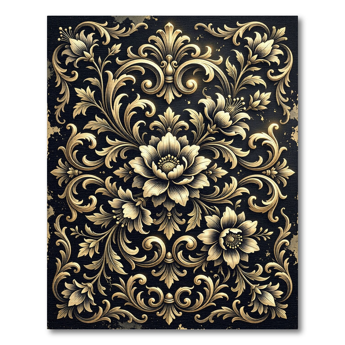 Gilded Black Floral Arabesque Rug