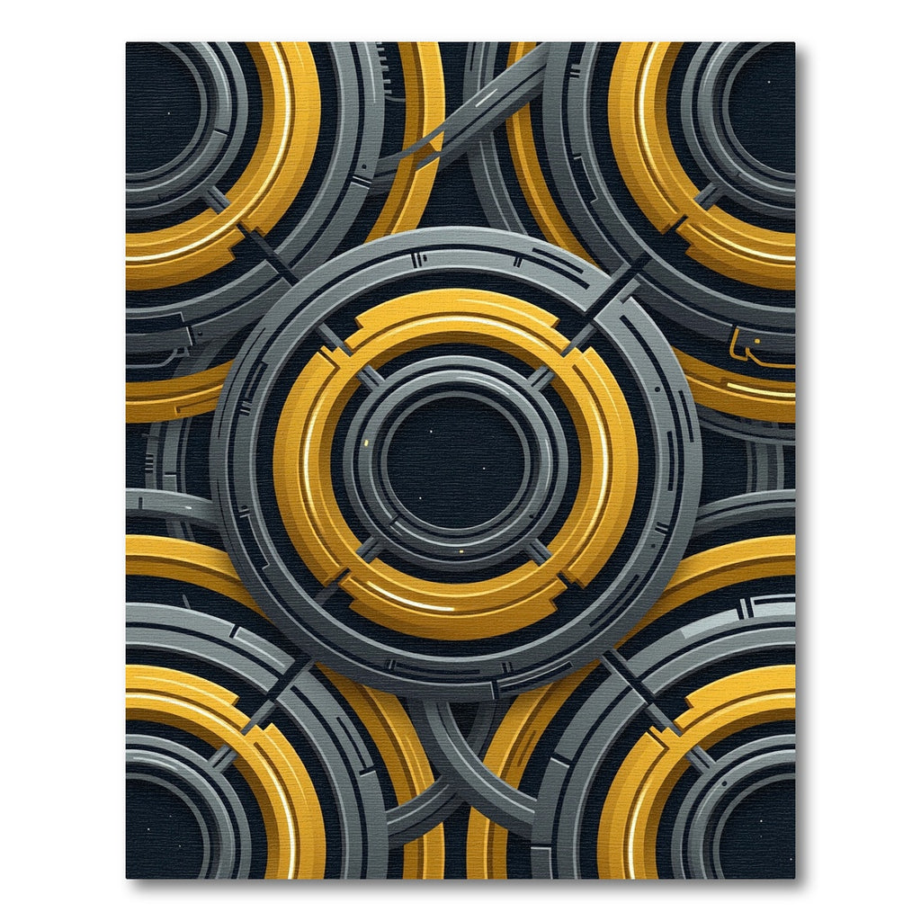 Modern Gold Gray Concentric Circles Rug