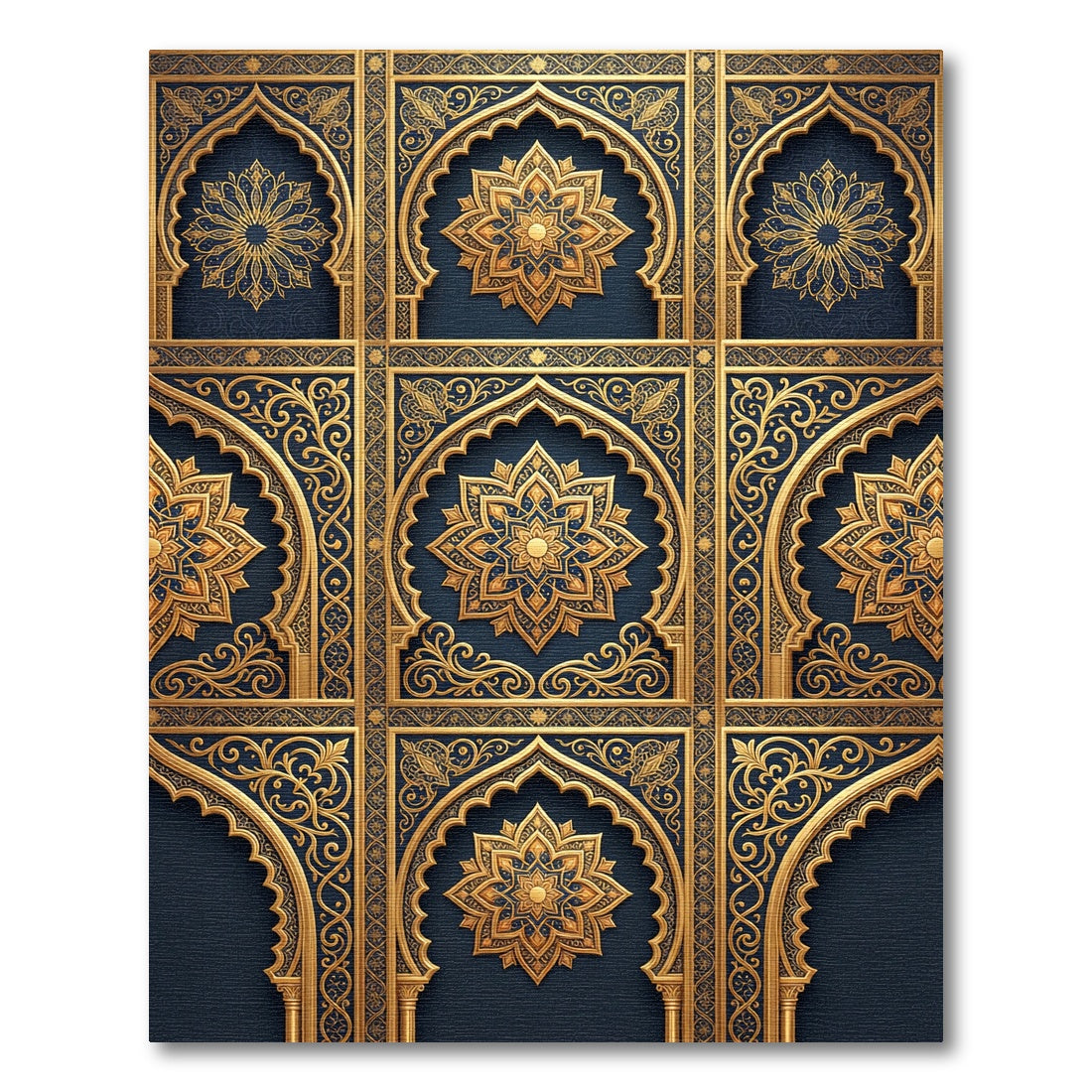Elegant Navy and Gold Mandalas Rug
