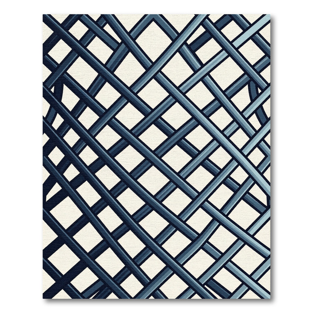 Sophisticated Slate Blue Intersecting Grid Rug