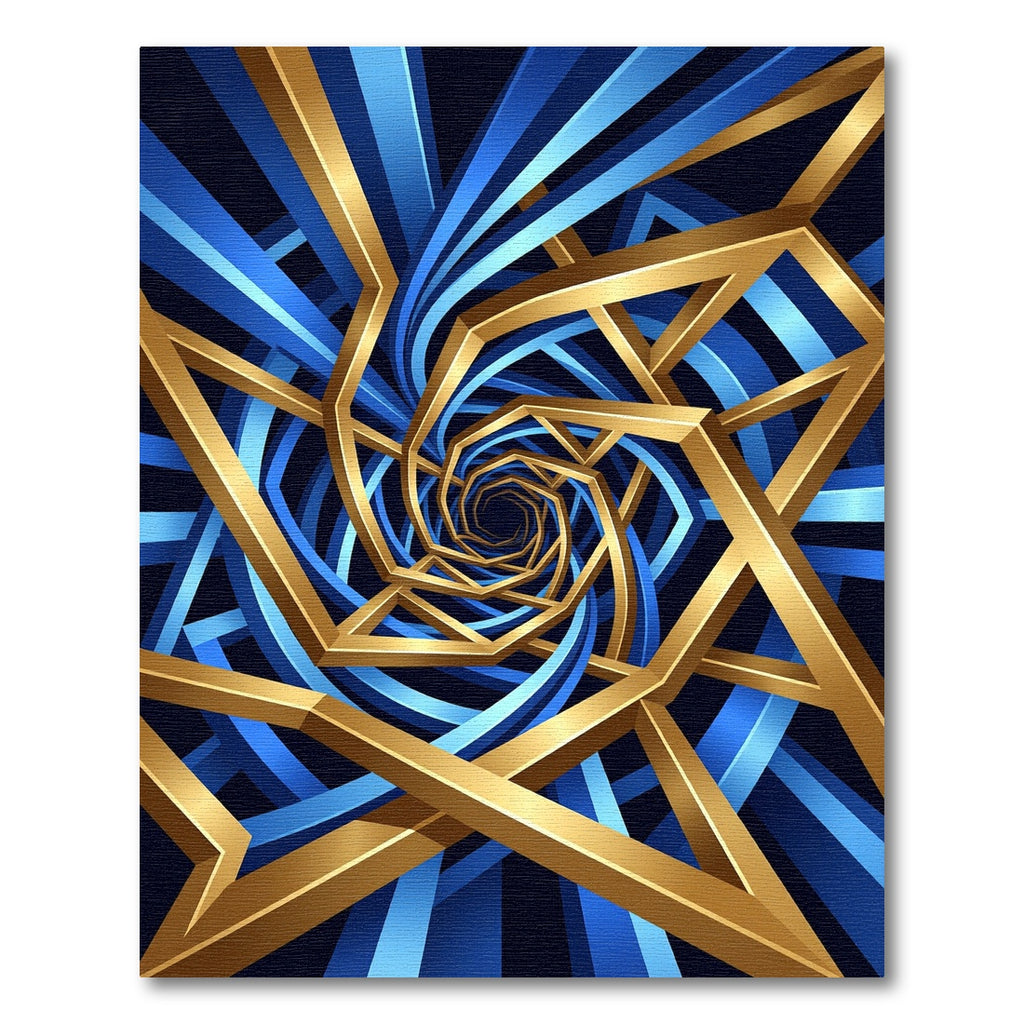 Golden Geometric Vortex Blue Infinity Rug
