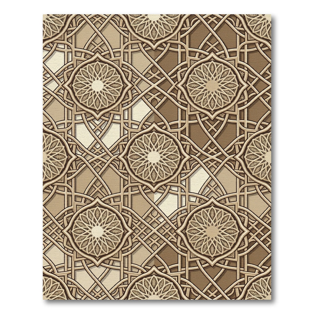 Elegant Beige Interlocking Geometric Mandala Rug
