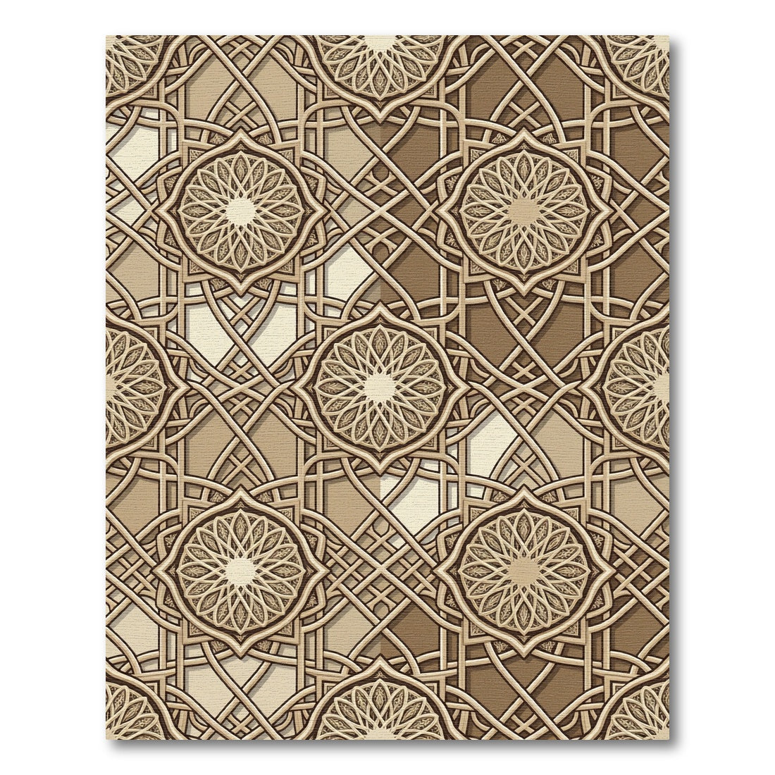 Elegant Beige Interlocking Geometric Mandala Rug