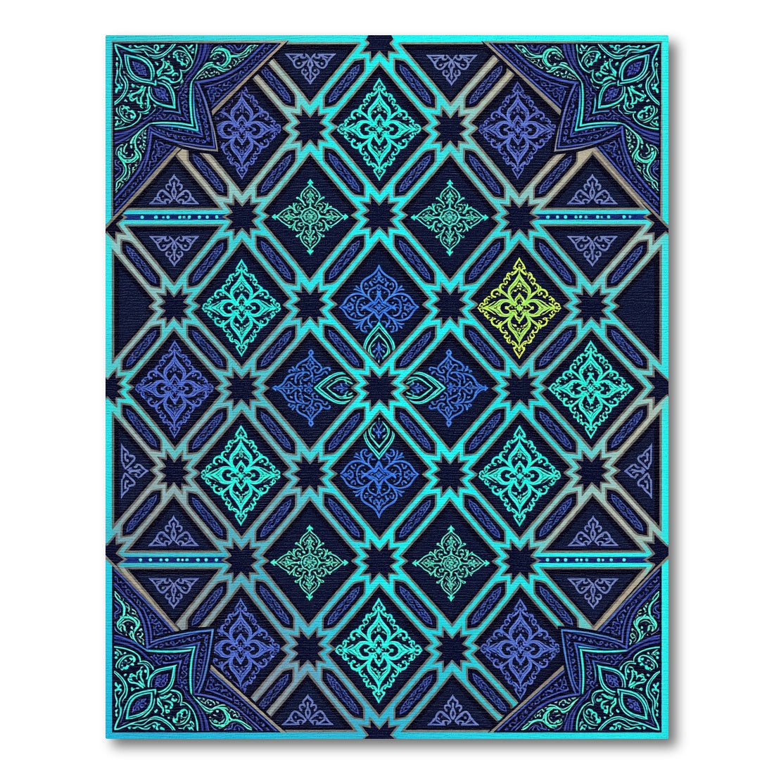 Luminous Teal Geometric Star Medallion Rug