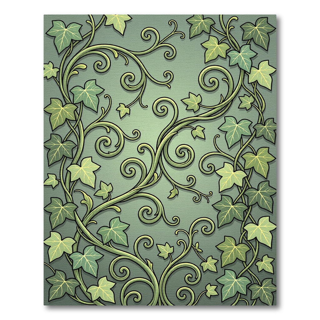Elegant Sage Green Ivy Leaf Scroll Rug