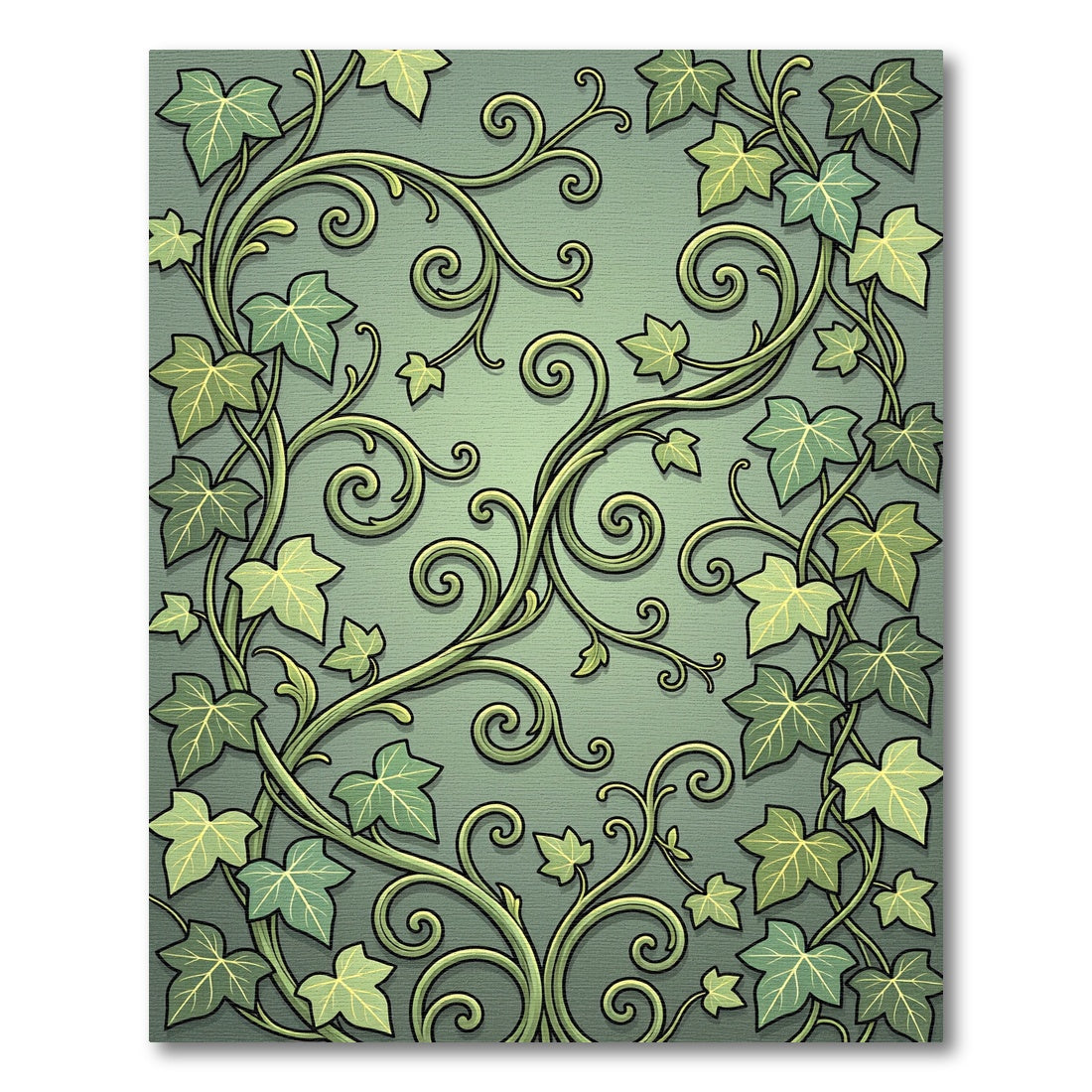 Elegant Sage Green Ivy Leaf Scroll Rug