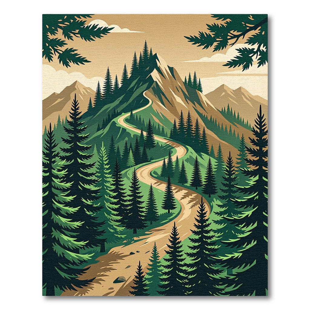 Winding Mountain Path Forest Landscape Rug