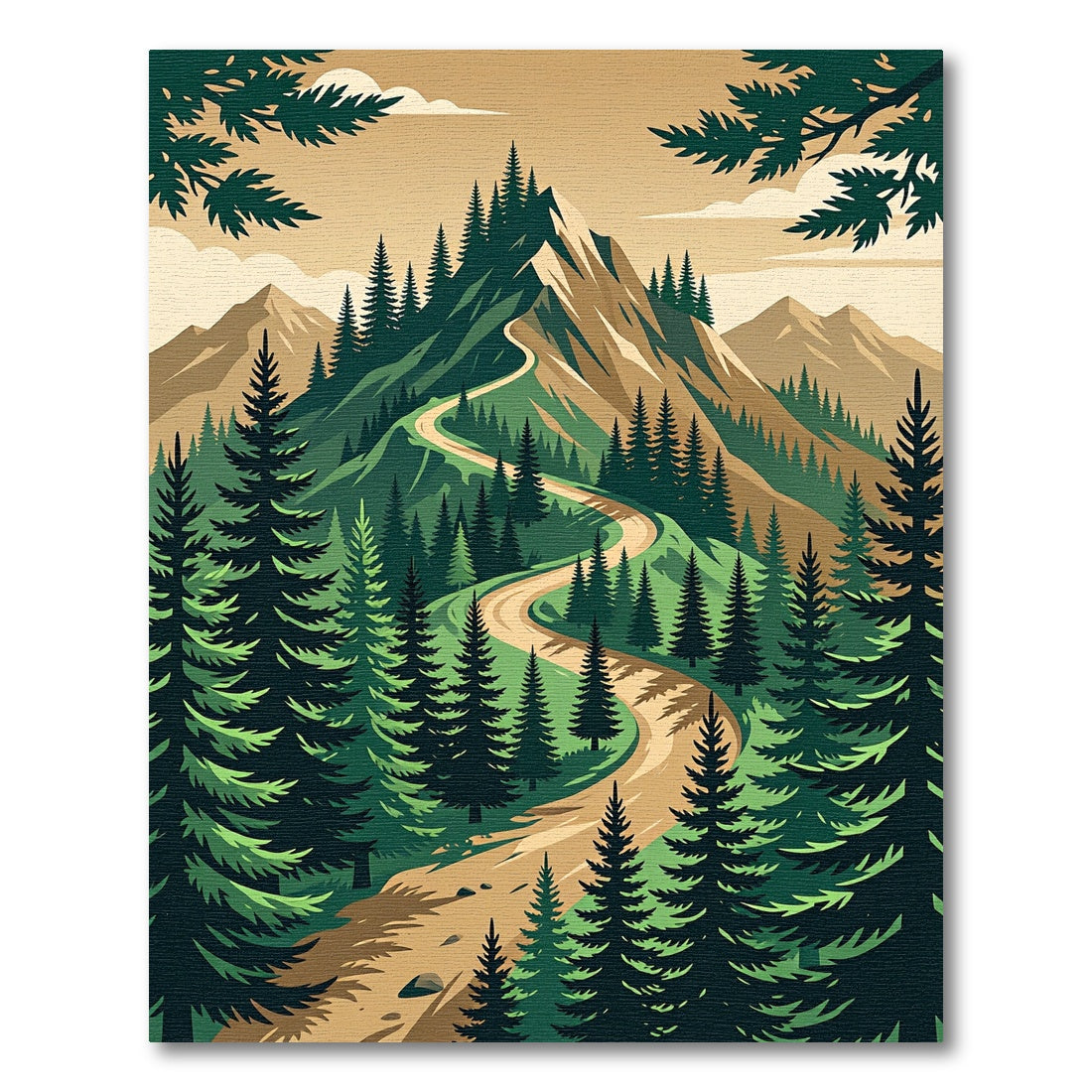 Winding Mountain Path Forest Landscape Rug