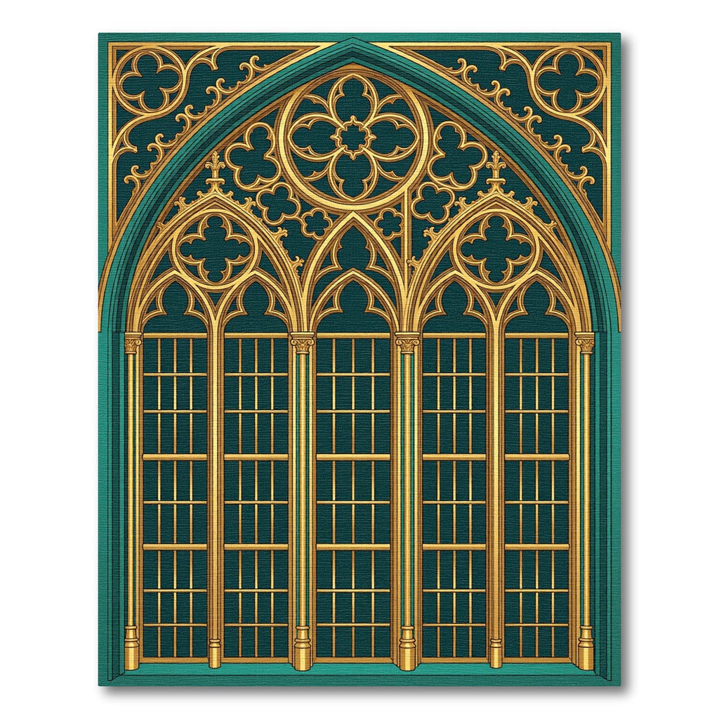 Gilded Emerald Gothic Arched Trellis Rug