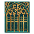 Gilded Emerald Gothic Arched Trellis Rug