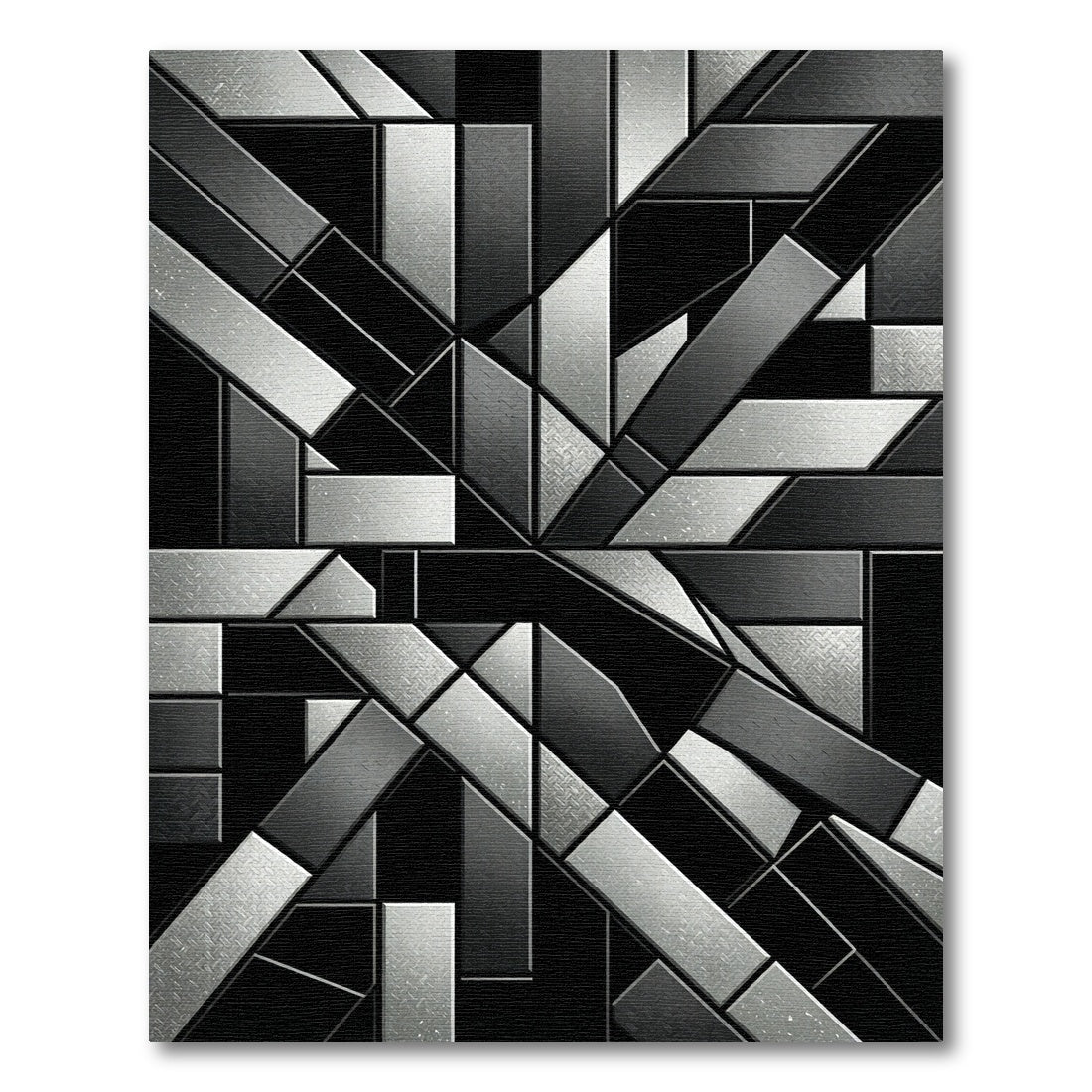 Monochromatic Geometric Industrial Steel Tile Rug