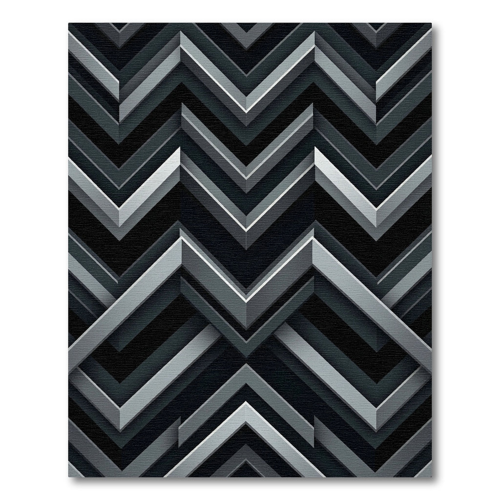 Modern Metallic Silver Geometric Chevron Rug