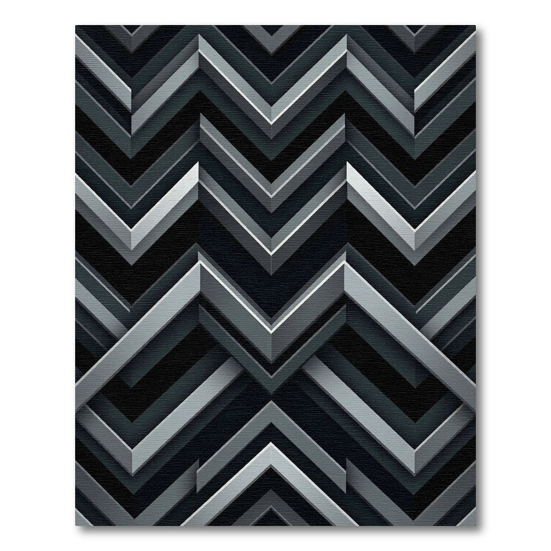 Modern Metallic Silver Geometric Chevron Rug