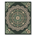 Intricate Sage and Cream Lace Medallion Rug