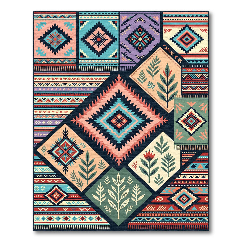 Vibrant Boho Geometric Diamond Collage Rug