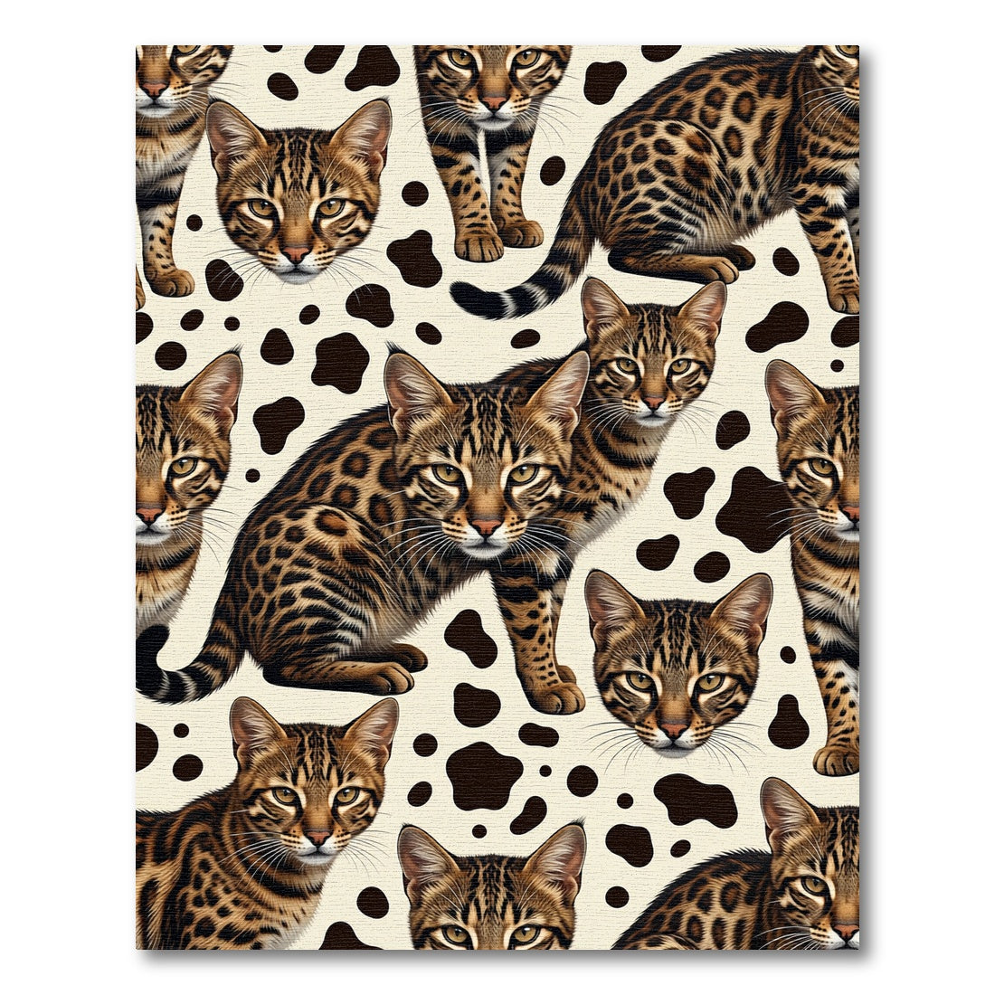 Golden Brown Leopard Cat Collage Rug
