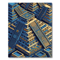Golden Aztec Pyramid Geometric Indigo Tile Rug