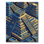 Golden Aztec Pyramid Geometric Indigo Tile Rug